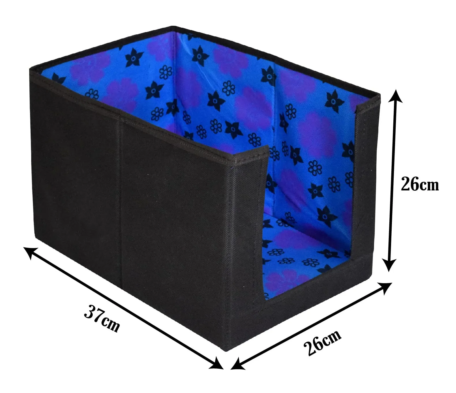 Heart Home Flower Printed Non-Woven Foldable Shirt Stacker Closet Organizer With Handles (Black & Blue)-HS43HEARTH26516