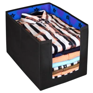 Heart Home Flower Printed Non-Woven Foldable Shirt Stacker Closet Organizer With Handles (Black & Blue)-HS43HEARTH26516