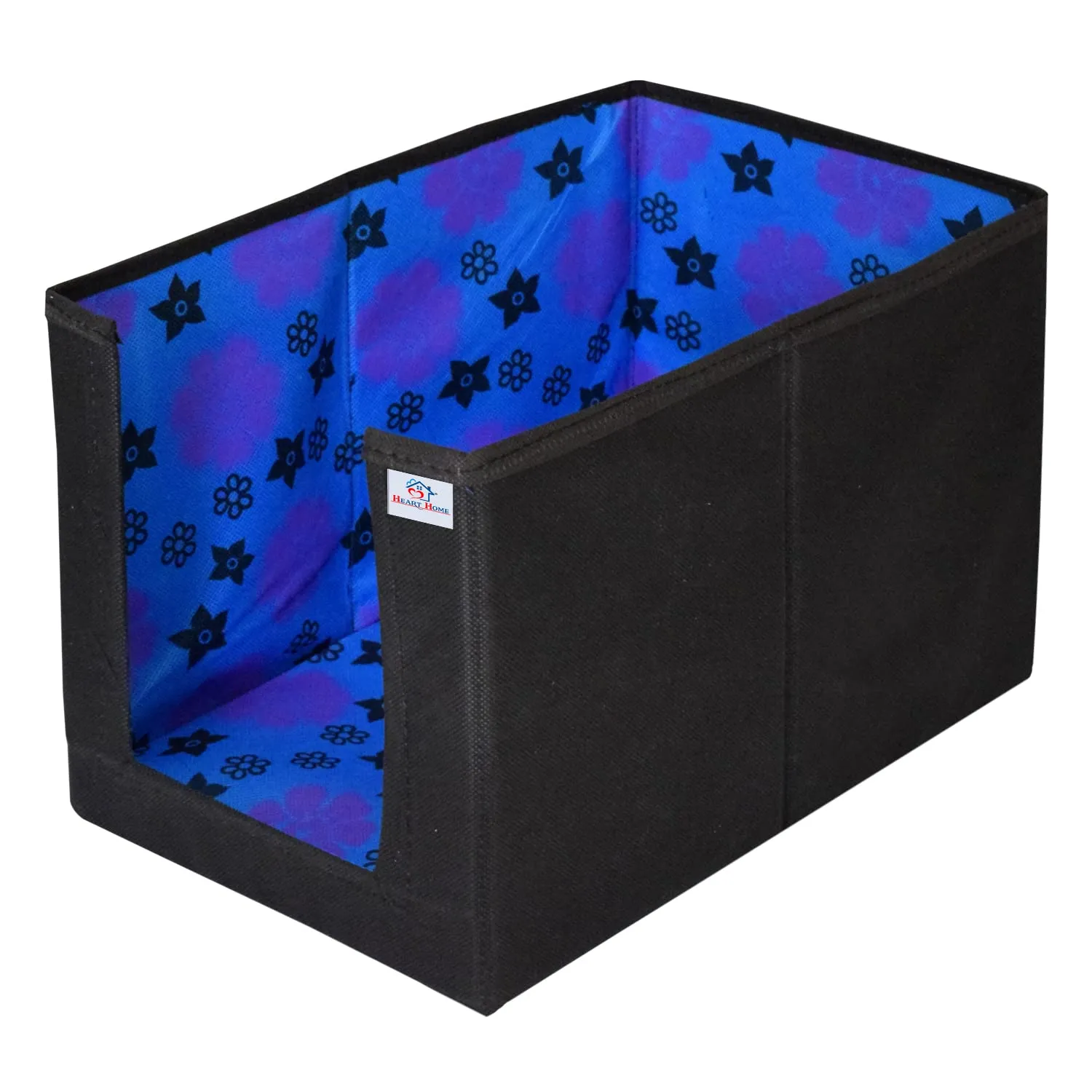 Heart Home Flower Printed Non-Woven Foldable Shirt Stacker Closet Organizer With Handles (Black & Blue)-HS43HEARTH26516