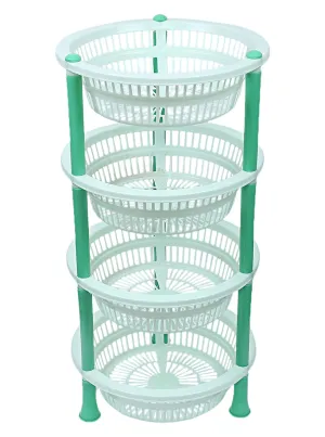 Heart Home Plastic 4-Tier Multi-Purpose Round Storage Basket, Organizer, Shelf Rack (Green)-50HH01715