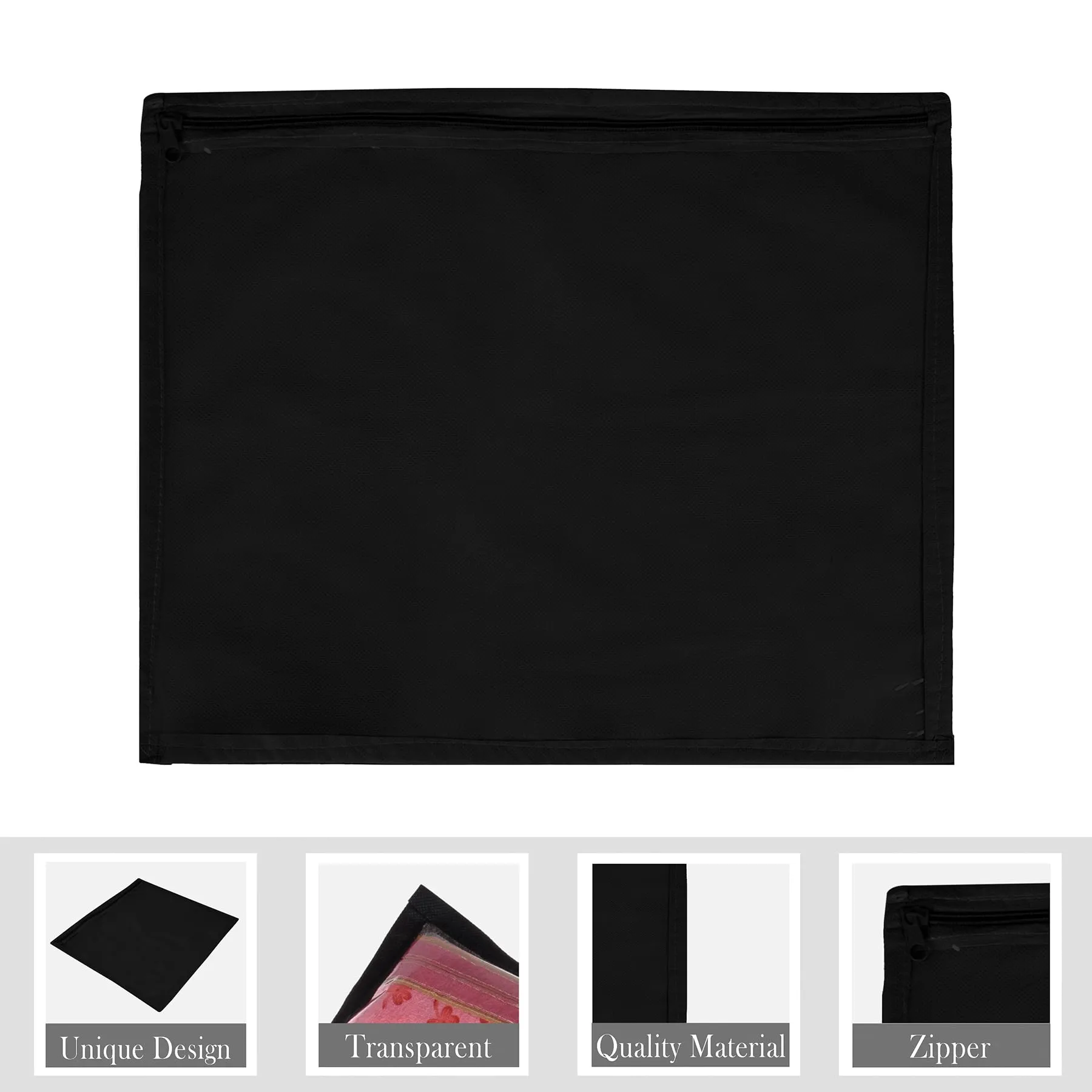 Heart Home Saree Cover | Clothes Storage Bag | Single Packing Saree with Zip Closure | Wardrobe Organizer | Cloth Stoarge Organizer | Plain Saree Cover | Pack of 24 | Black