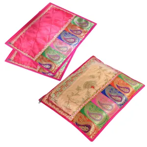 Heart Home Saree Cover | Zipper Closure Single Packing Saree Bag | Clothes Saree Stoarge Organizer | Wardrobe Organizer with Handle | Transparent View Packing Saree Cover | Pack of 24 | Pink