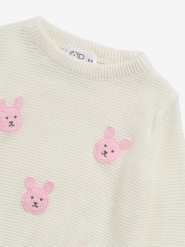 HOP Baby Beige Ribbed Textured Cotton Sweater