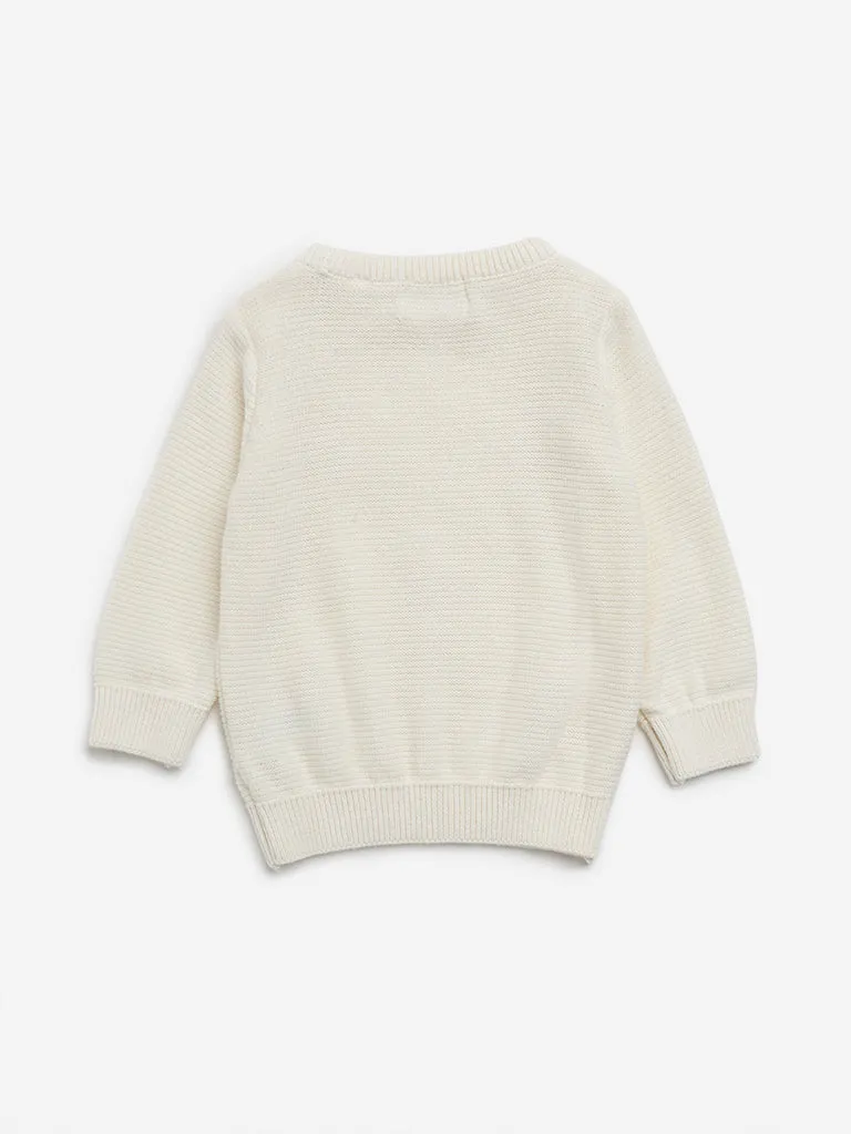 HOP Baby Beige Ribbed Textured Cotton Sweater