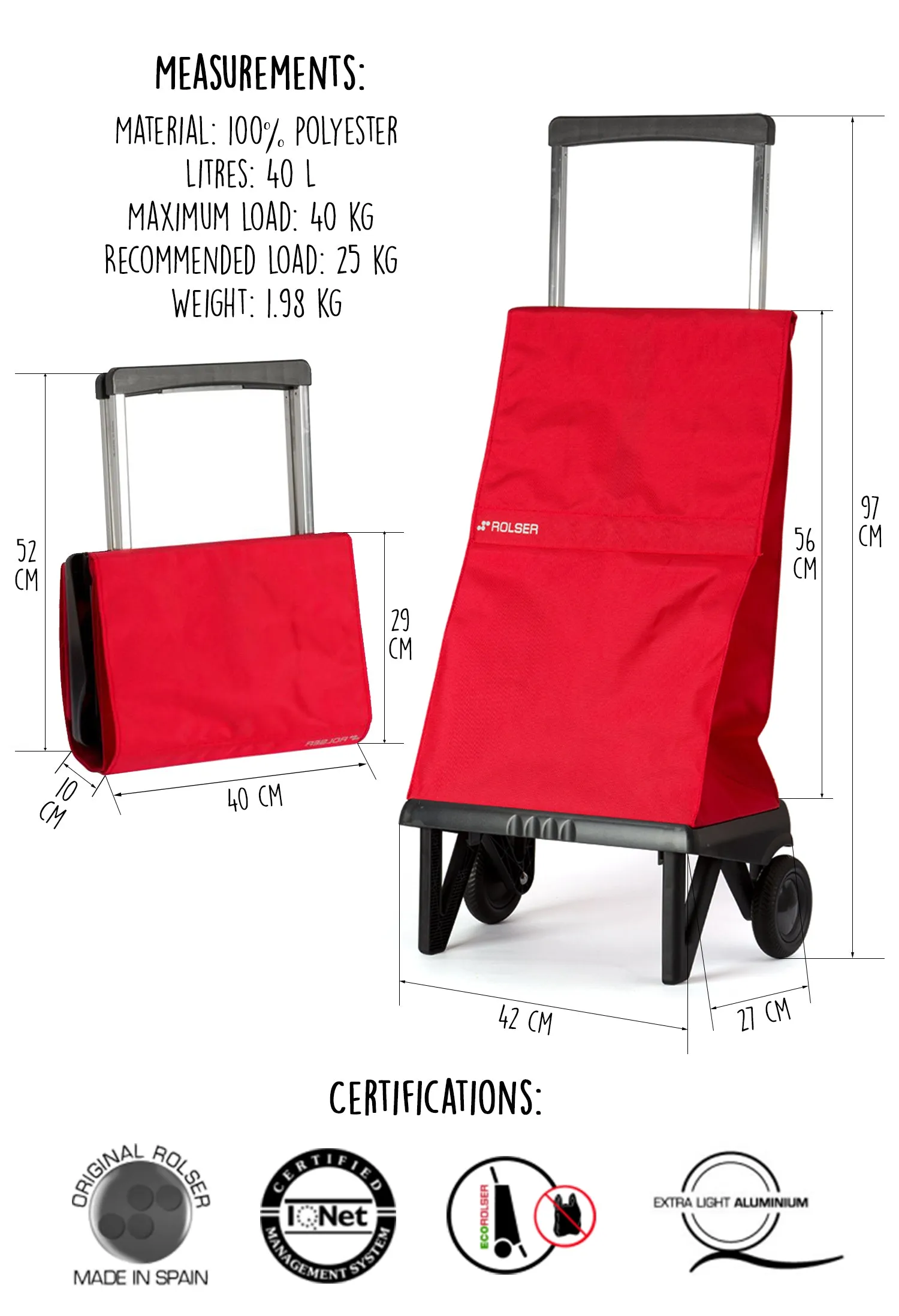 J40117 Rolser Plegamatic Foldable Shopping Trolley (Red)