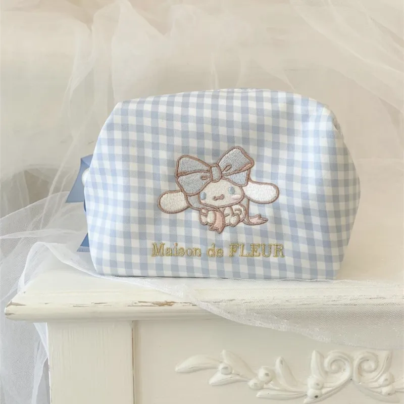 Japanese Cinnamoroll Plaid Large-Capacity Handbag Cosmetic Bag