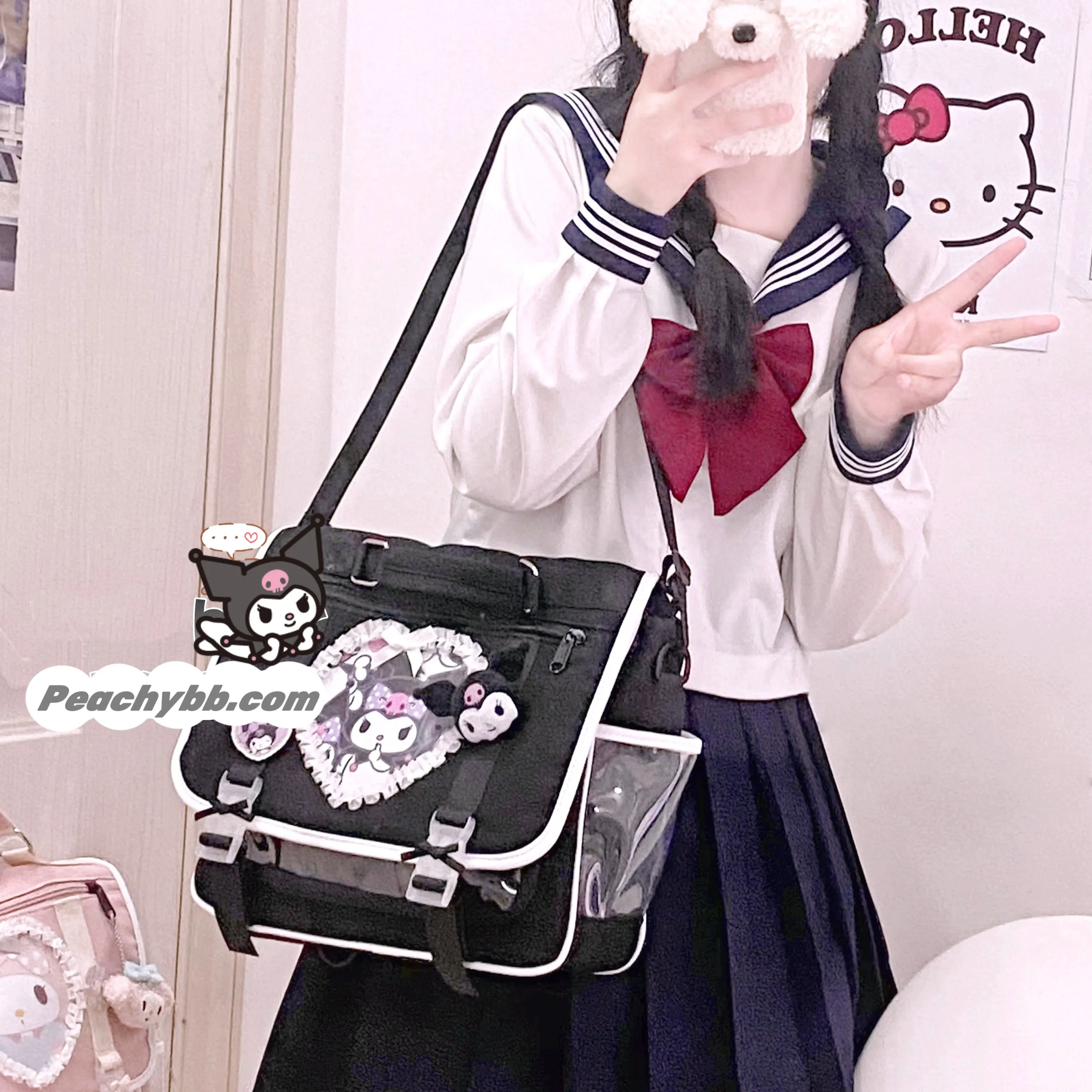 Kawaii Kuromi My Melody Inspired Lace Edge Icon Messenger Bag and Book Bag