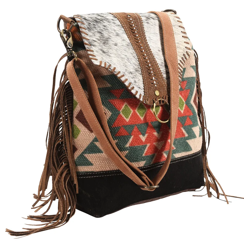 KB393 - KB393-MESSENGER Real Cowhide Leather and Upcycled Canvas Ladies Bag Standard - KB393