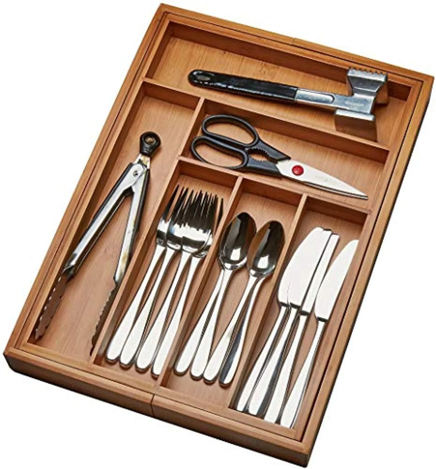 Kitchen Drawer Organizer, Adjustable Drawer Dividers to Fit Snugly Into Any Kitchen Drawer. Attractive Bamboo Wood Flatware, Cutlery and Utensil Tray is Also a Great Drawer Organizer Around the Home.