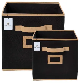 Kuber Industries CTKTC035305 Non Woven Foldable Storage Organiser Cubes Boxes (Black, Small, Large) - 2 Pieces