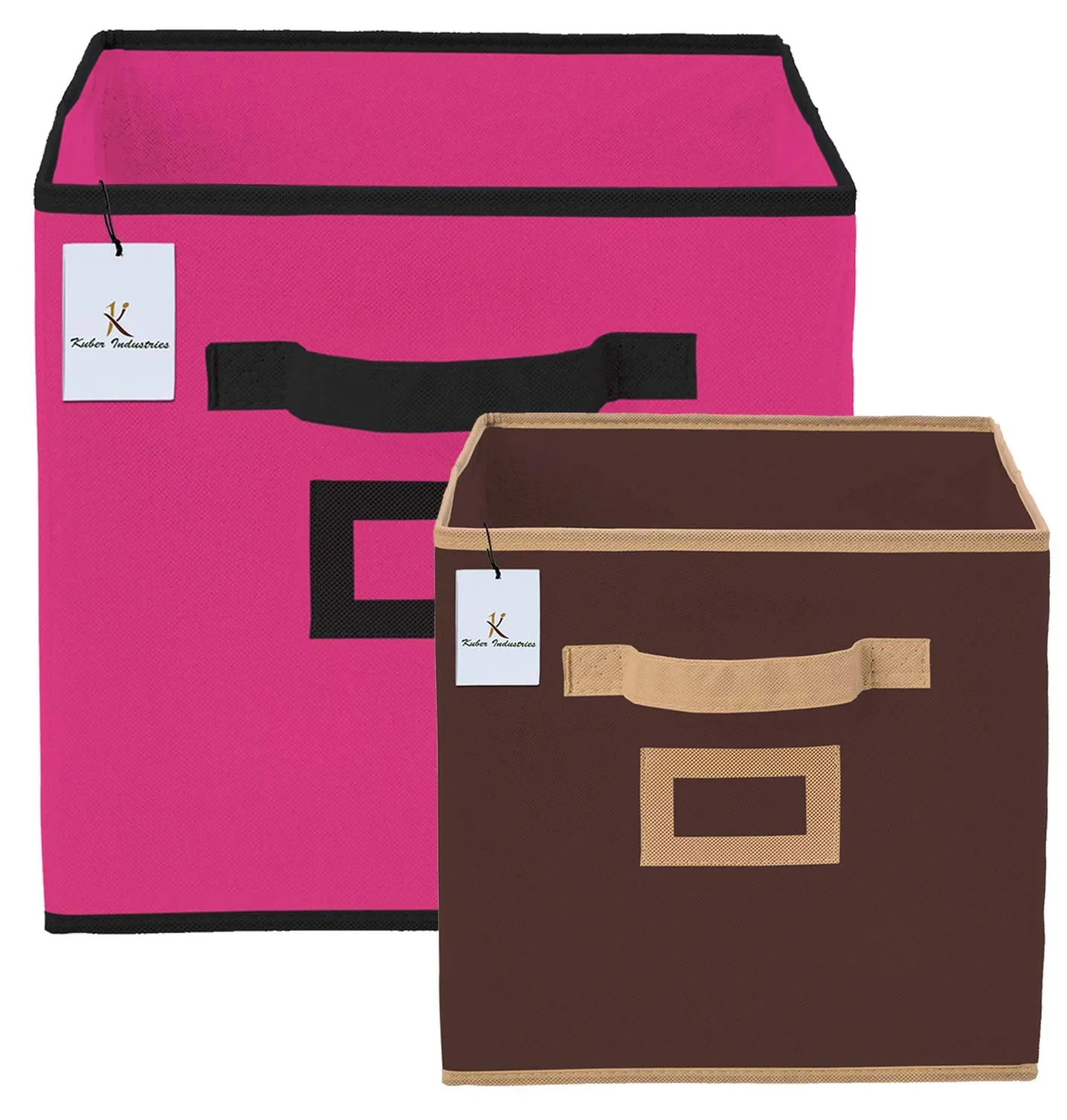 Kuber Industries CTKTC035327 Non Woven Foldable Storage Organiser Cubes/Boxes (Pink, Coffee, Small, Large) - 2 Pieces