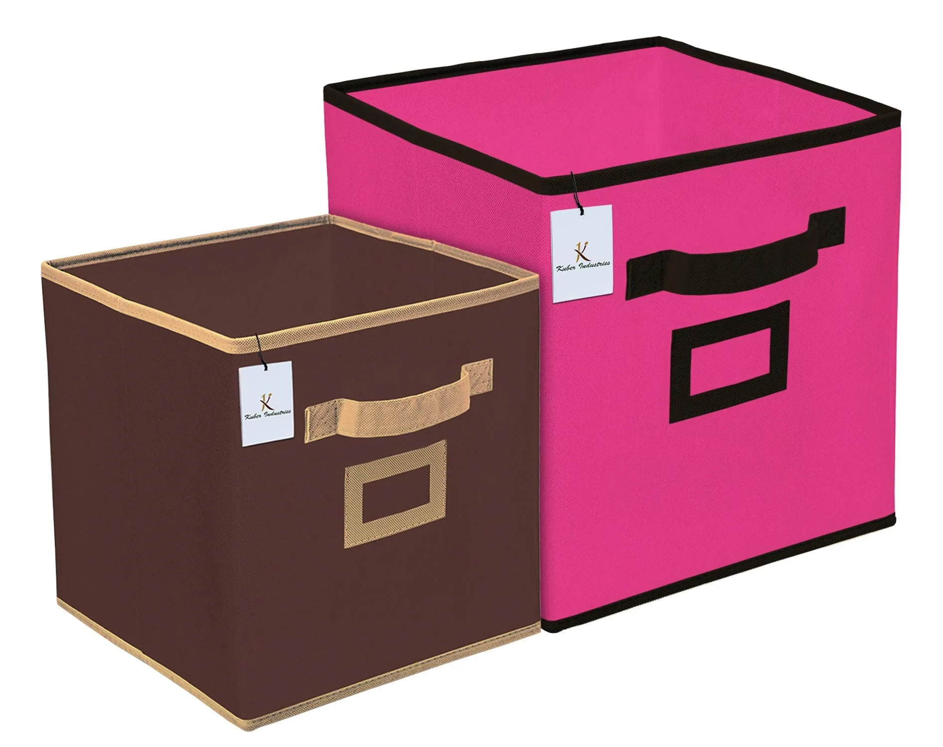 Kuber Industries CTKTC035327 Non Woven Foldable Storage Organiser Cubes/Boxes (Pink, Coffee, Small, Large) - 2 Pieces