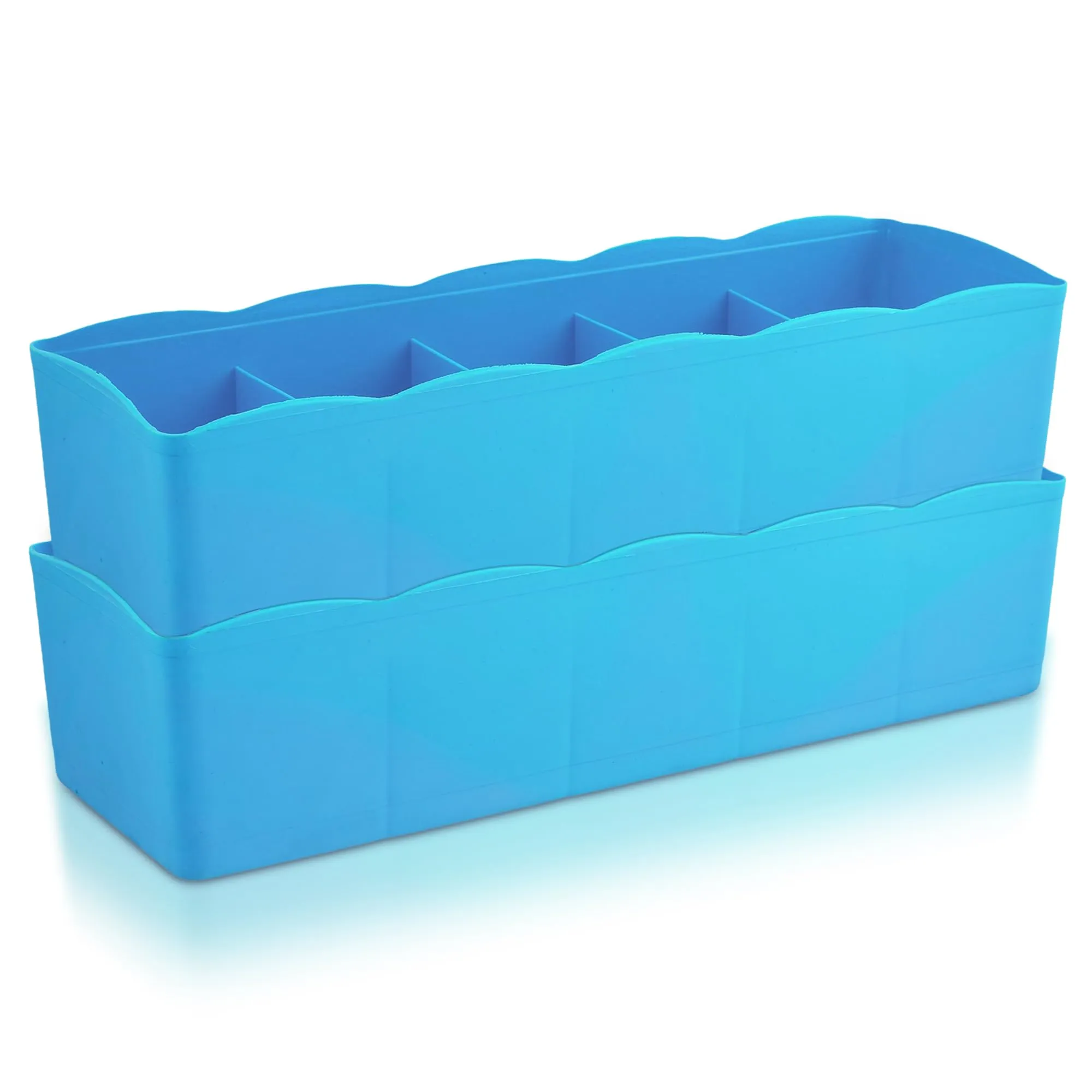 Kuber Industries Drawer Organizer | Plastic Undergarment Organizer for Socks-Ties | Stackable Drawer Divider Box | Closet Storage Box | 5 Grid Stationery Organizer | Pack of 2 | Blue