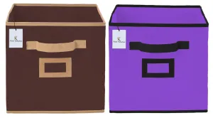 Kuber Industries Non Woven 2 Pieces Small Foldable Storage Organiser Cubes/Boxes (Coffee & Purple) - CTKTC035172