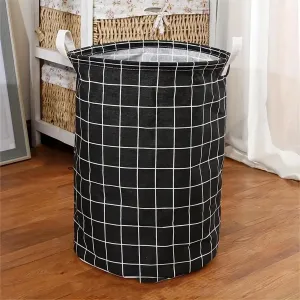 Kuber Industries Pack Of 6 Foldable Storage Basket|Round Toy Storage Bin|Side Grab Handle|Wardrobe, Closet Organizer (Black)