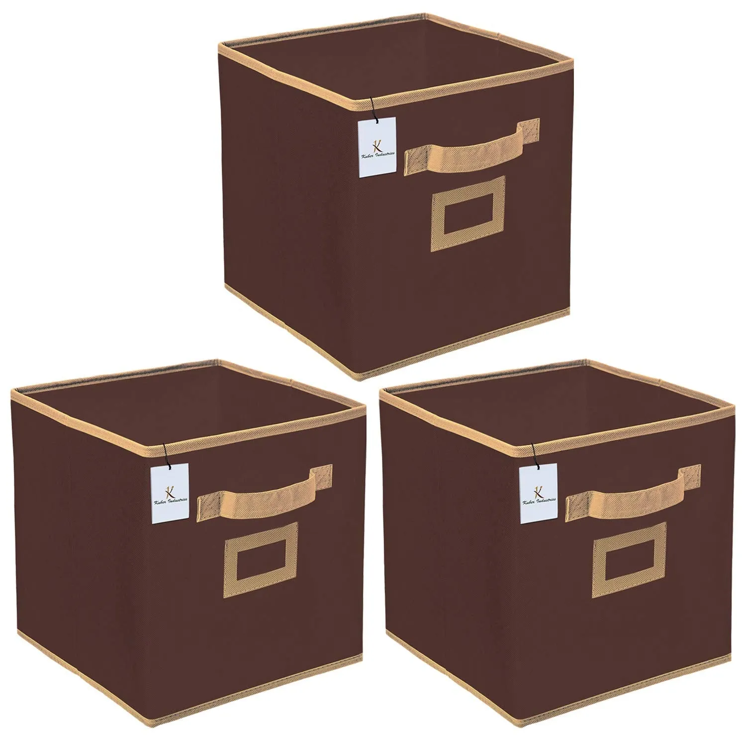 Kuber Industries Square Non Woven 3 Pieces Small Foldable Storage Organiser Cubes/Boxes (Coffee) - CTKTC35138