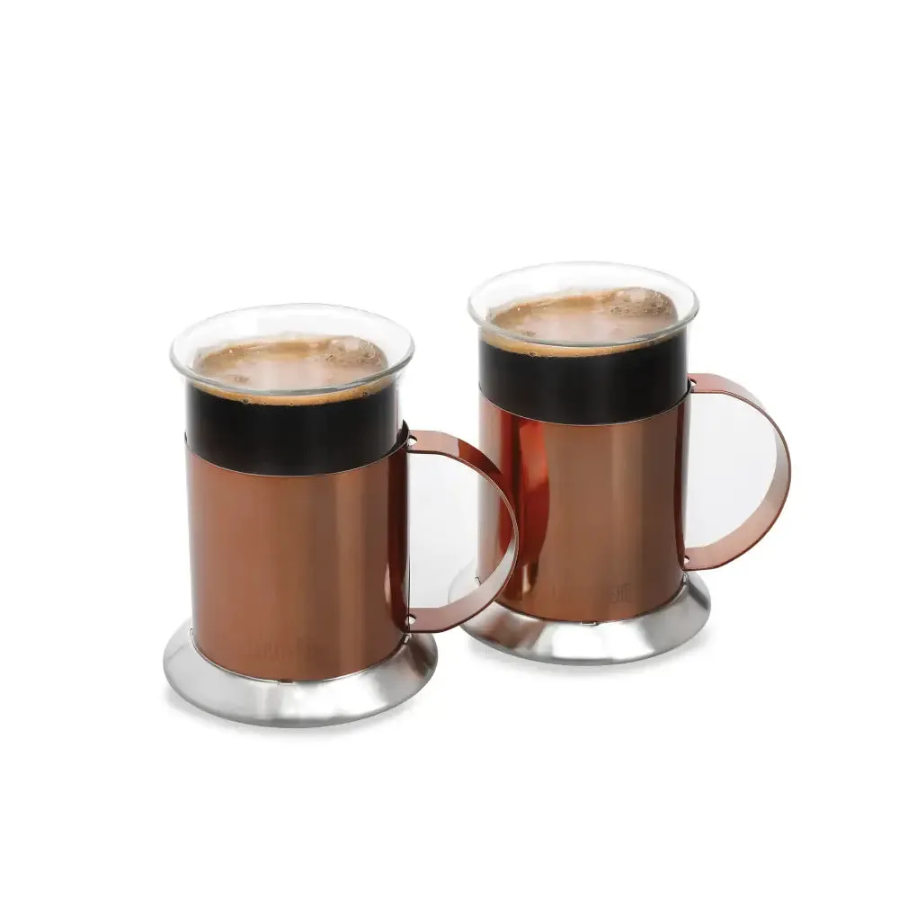 La Cafetiere 2pk Glass Cups With Copper Effect Frame 300ml