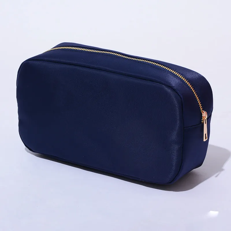 Large Nylon Cosmetic Bag with Large Gold Zipper-Various Colors