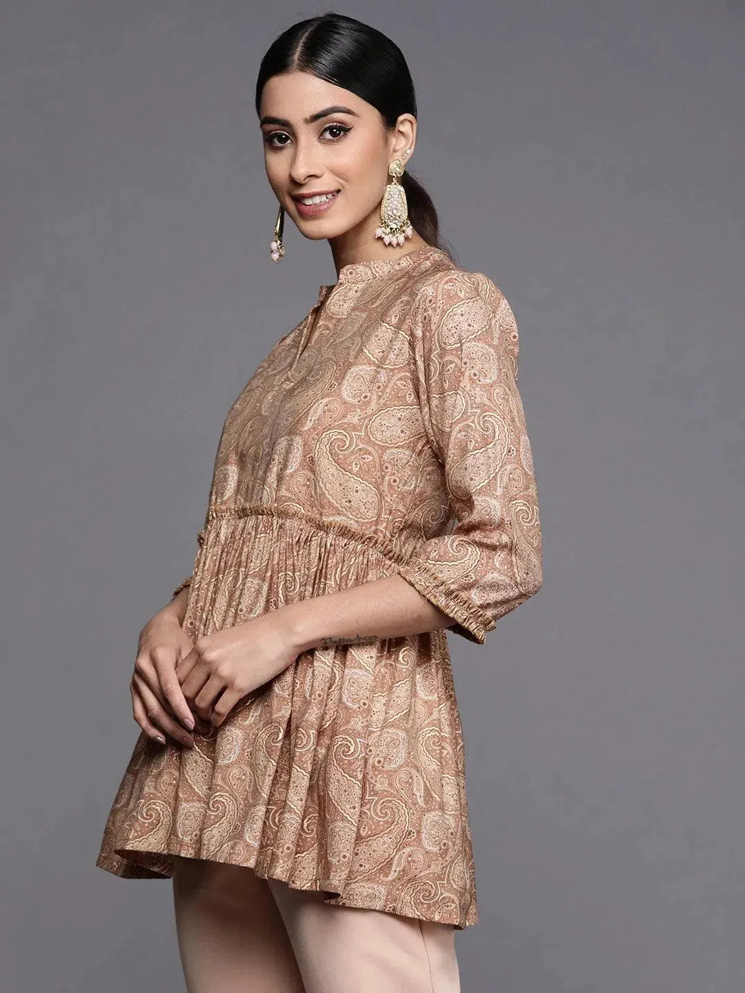 Mauve Printed Silk Blend A-Line Kurti