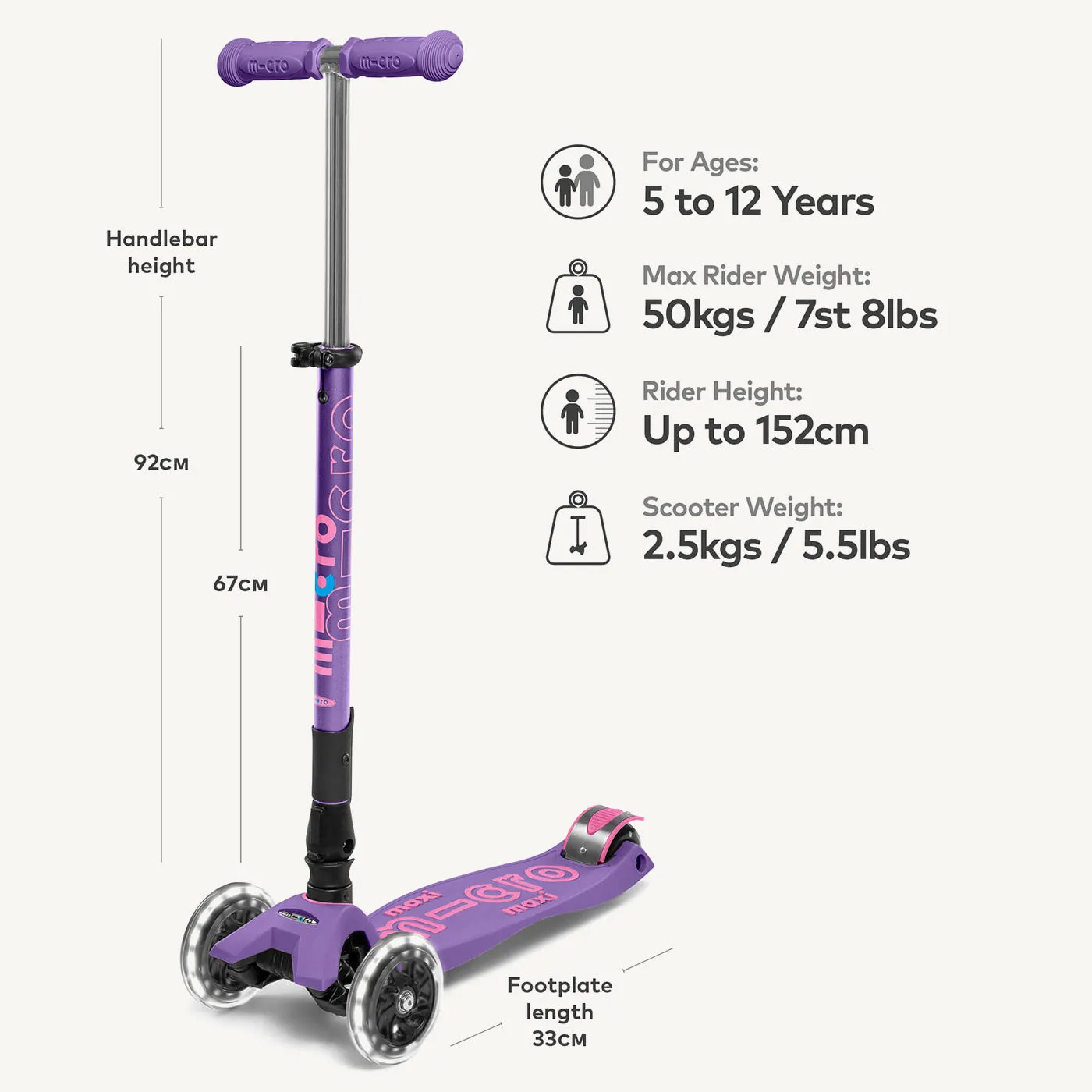 Micro Scooters Maxi Micro Scooter Deluxe Foldable LED - Purple