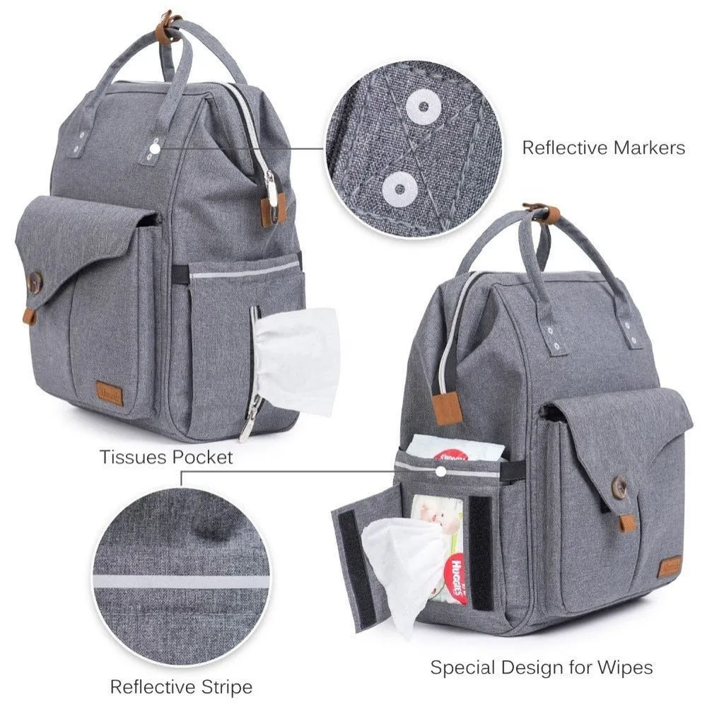 Multifunctional Diaper Bag Backpack With Changing Pad & Stroller Straps