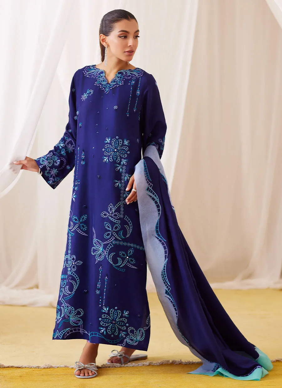 Nada Ink Blue Embroidered Shirt And Dupatta