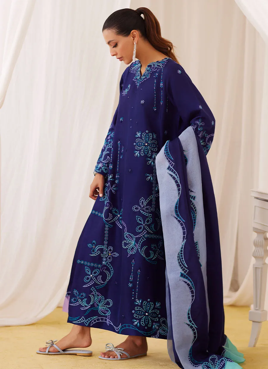 Nada Ink Blue Embroidered Shirt And Dupatta