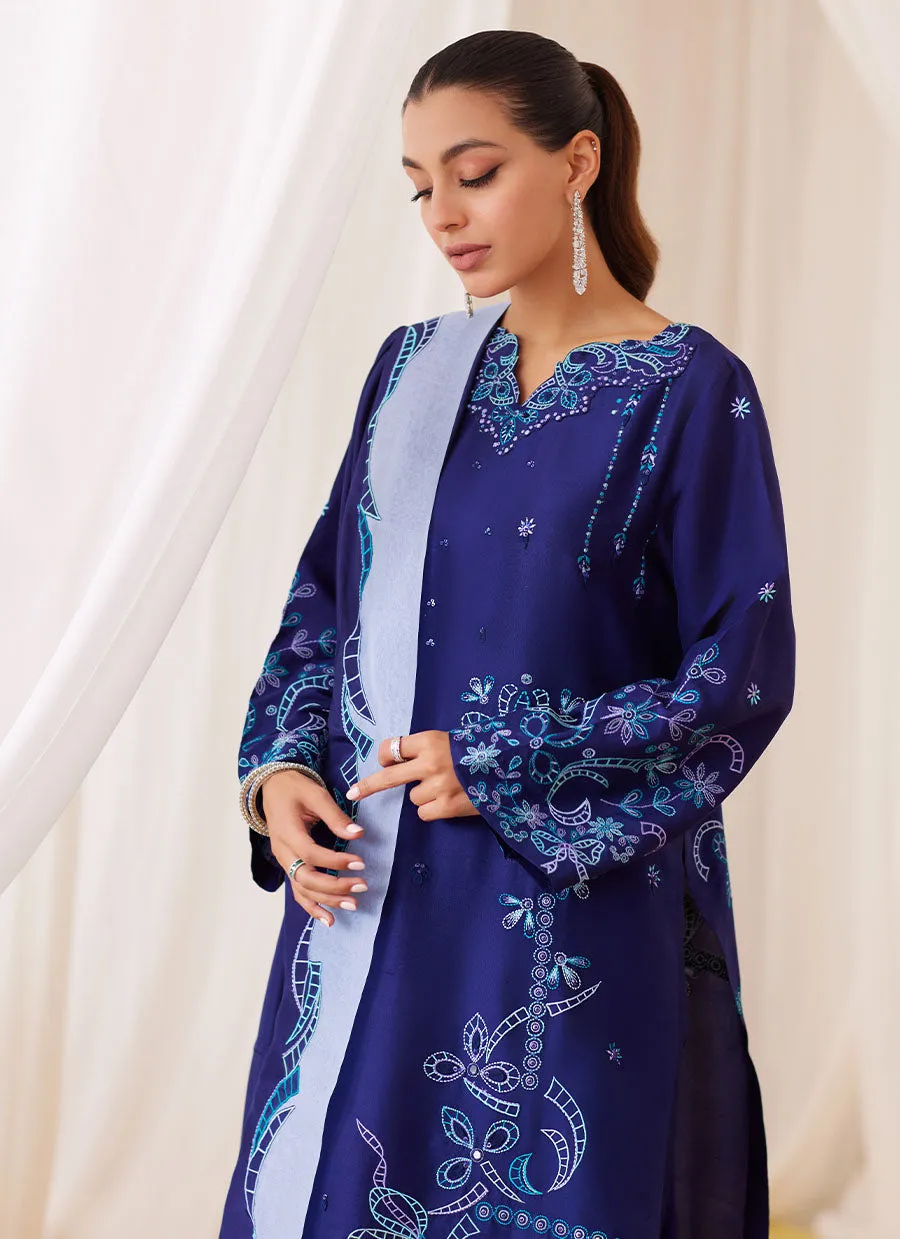 Nada Ink Blue Embroidered Shirt And Dupatta