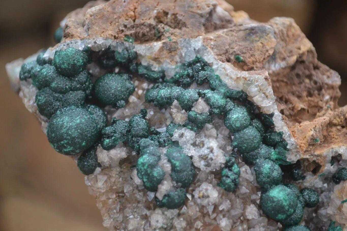 Natural Ball Malachite with Drusy Quartz on Dolomite Matrix Specimens x 2 From Mindingi Mine, Kambove, Congo