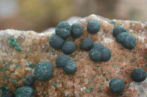 Natural Ball Malachite with Drusy Quartz on Dolomite Matrix Specimens x 2 From Mindingi Mine, Kambove, Congo