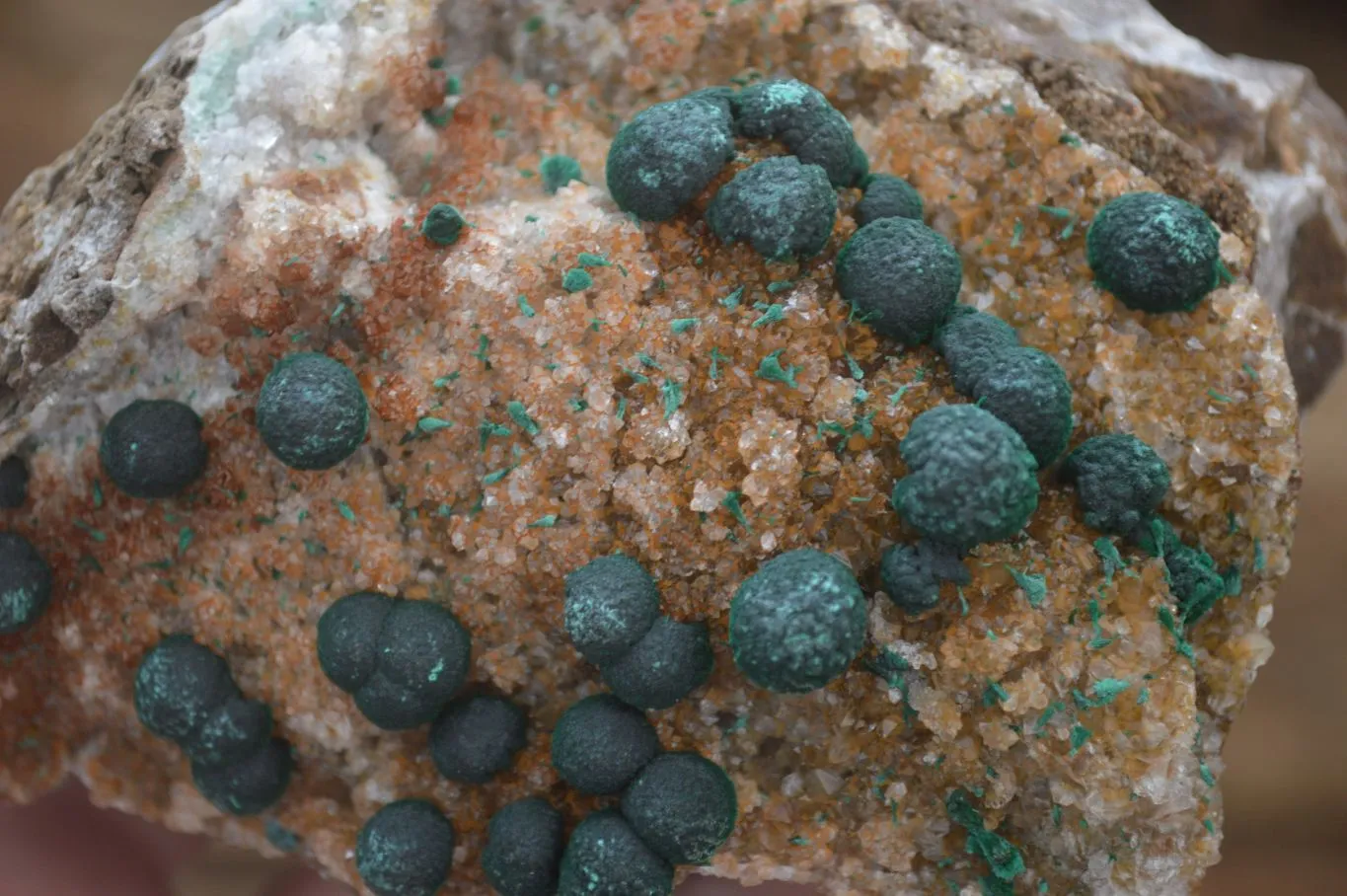 Natural Ball Malachite with Drusy Quartz on Dolomite Matrix Specimens x 2 From Mindingi Mine, Kambove, Congo