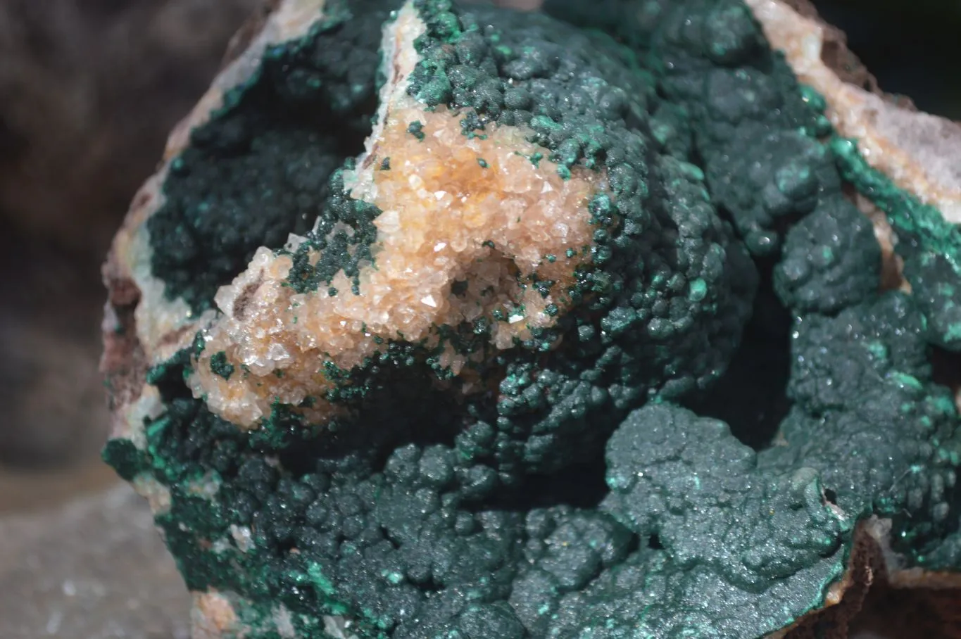 Natural Rare Ball Malachite On Drusy Limonite Quartz & Dolomite Matrix Specimens  x 2 From Kambove, Congo