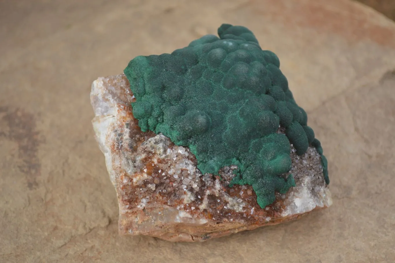 Natural Rare Ball Malachite On Drusy Quartz & Dolomite Specimens x 2 From Kambove, Congo