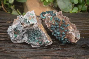 Natural Rare Ball Malachite On Drusy Quartz Dolomite Specimens x 2 From Congo