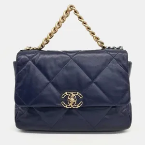 Navy Leather Large 19 Flap Bag