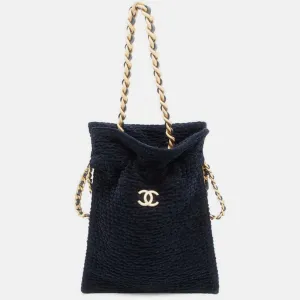 Navy Velvet Shopping Bag