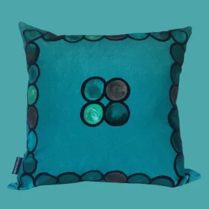 Ombré Circle Velvet Cushion - Turquoise    Aqua