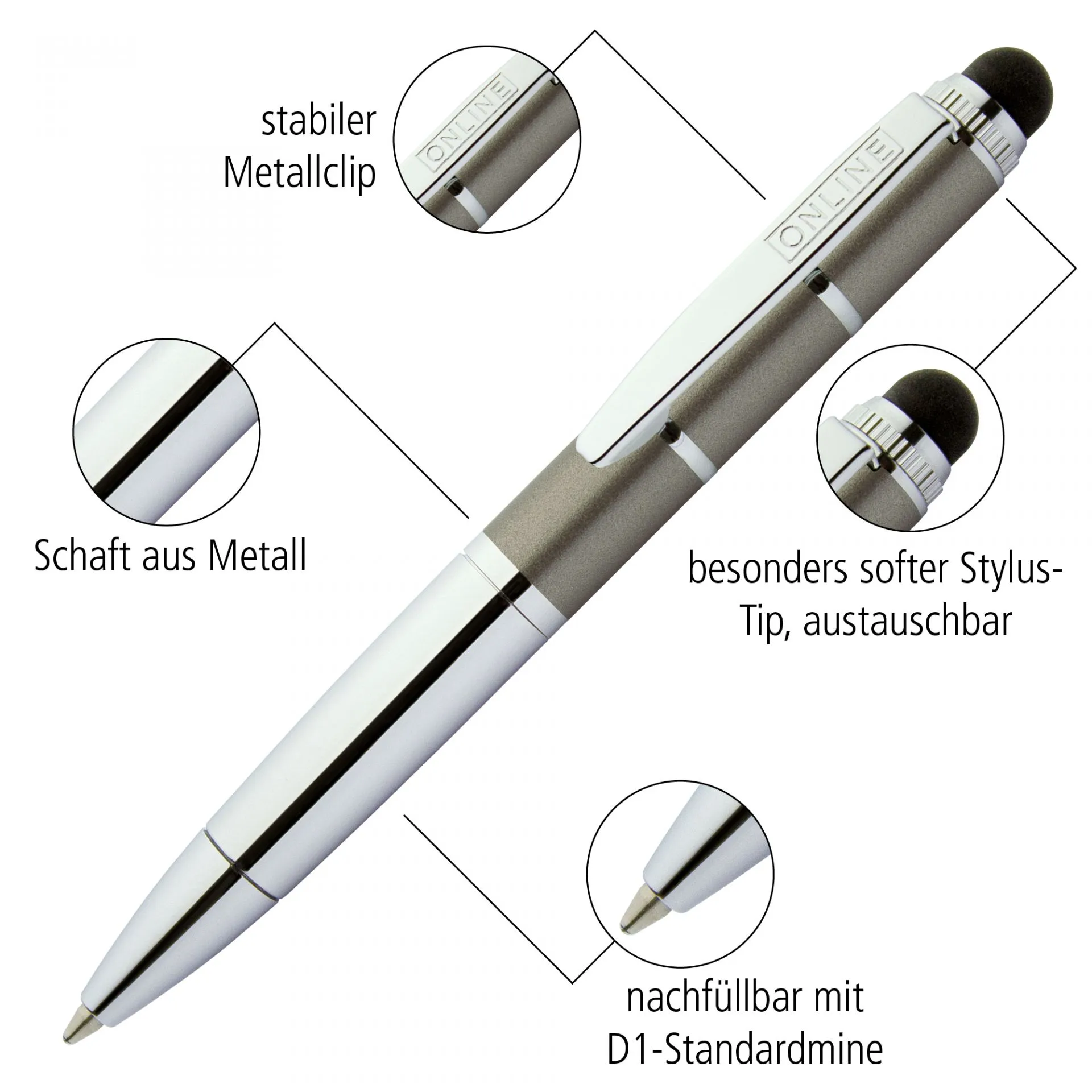 Online Piccolo Ballpoint Pen - Metallic Blue (Mini Sized with Stylus)