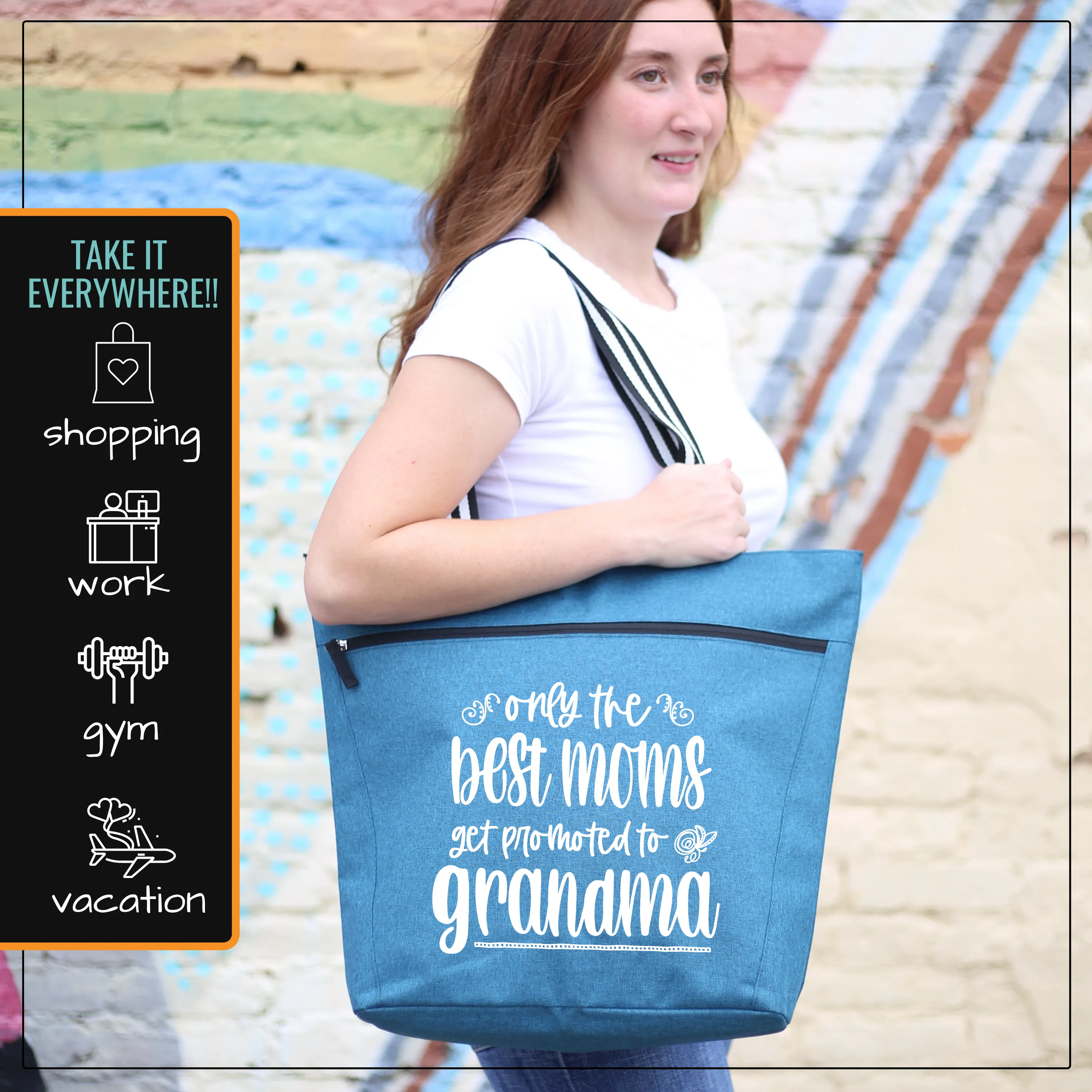 Only The Best Moms Get Promoted to Grandma Lexie Teal Tote Bag for Grandmothers