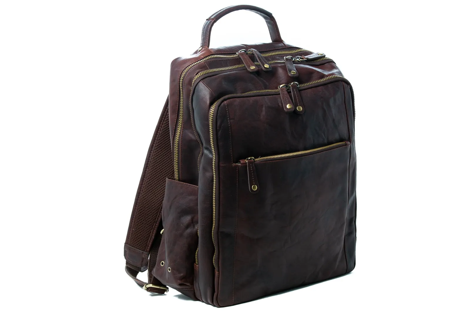 Oran - OB-794 Mike Large 3section Leather Laptop backpack - Brandy