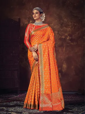 Orange Exquisite Silk Saree With Woven Jari Designer Work