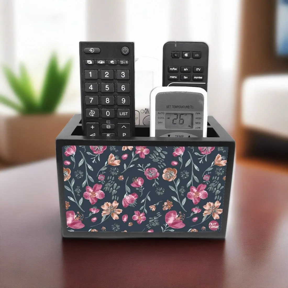 Organizer For TV AC Remotes -Cute Baby Floral Art Gray