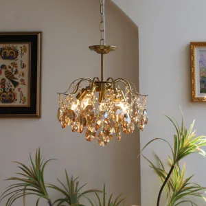 Retro Crystal Chandelier Sumptuous Romantic Amber Pendant Light