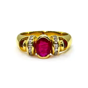 Ruby & Diamond Cluster Ring | Pre-Loved | 18K Yellow Gold