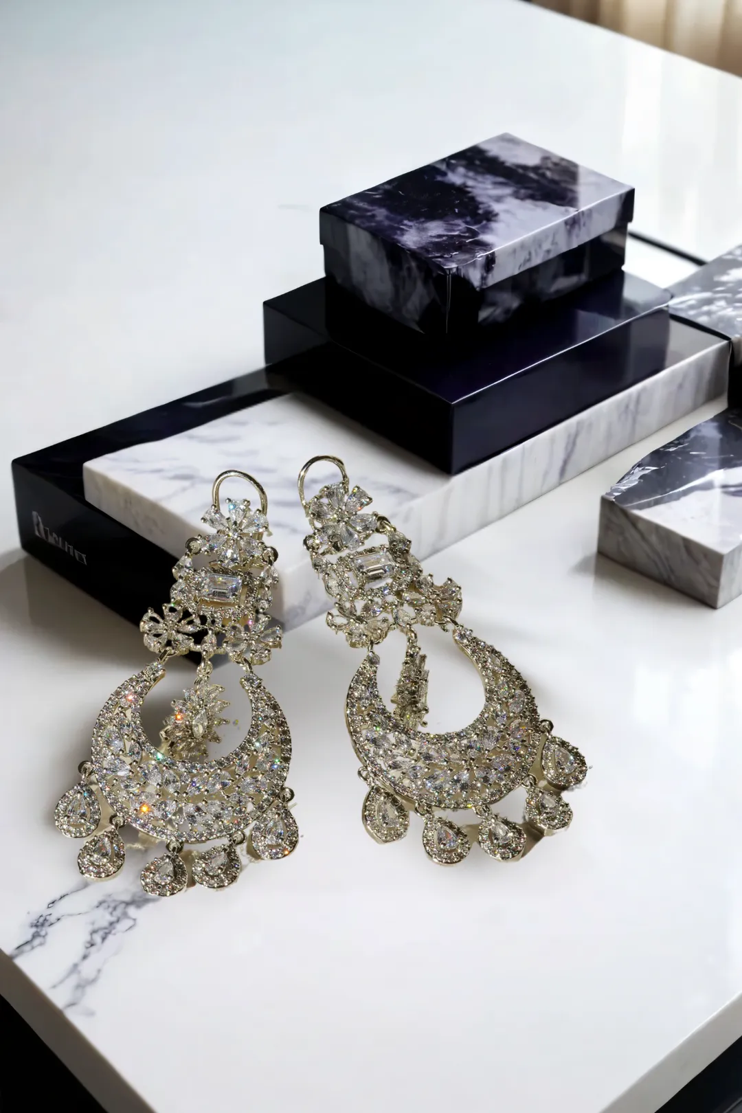 Samina - Exquisite Rhodium Plated Chandelier Earrings