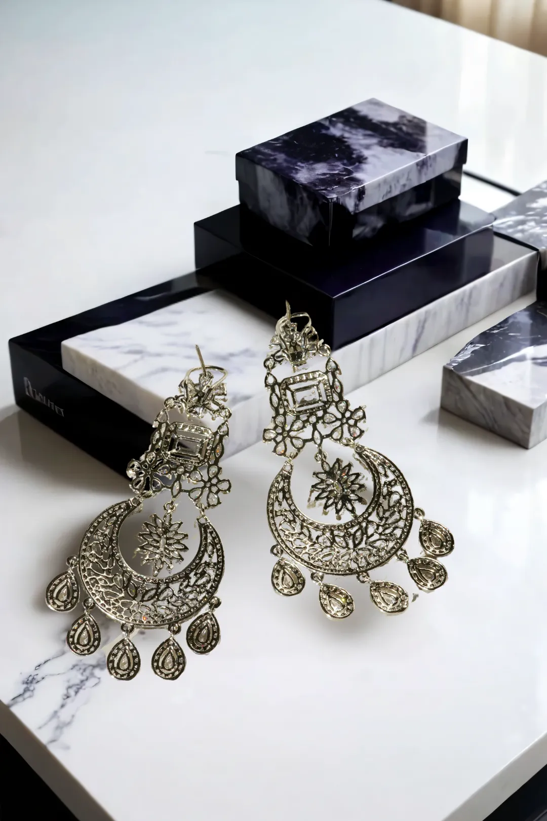 Samina - Exquisite Rhodium Plated Chandelier Earrings