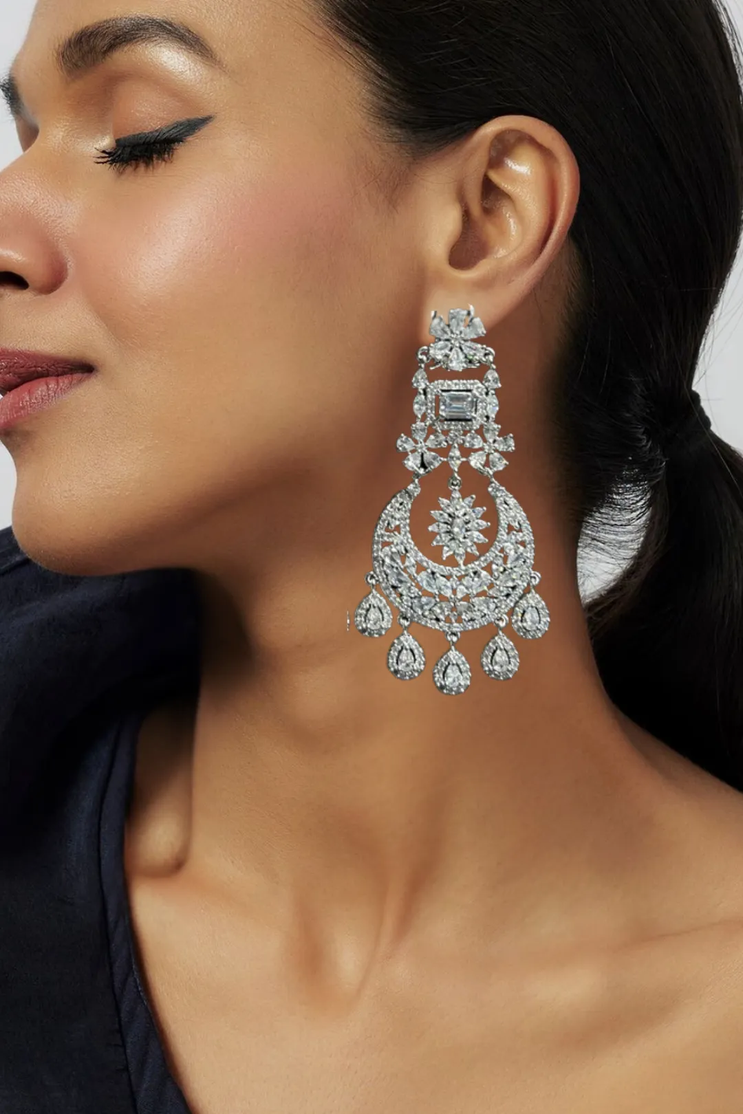 Samina - Exquisite Rhodium Plated Chandelier Earrings