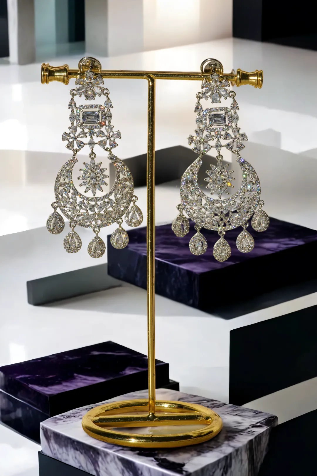 Samina - Exquisite Rhodium Plated Chandelier Earrings