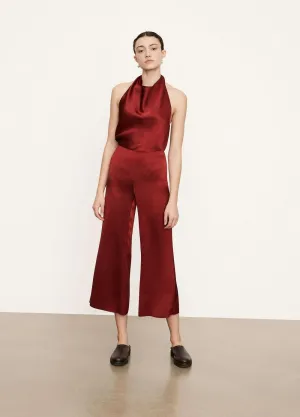 Satin Wide Flair Pant in Currant