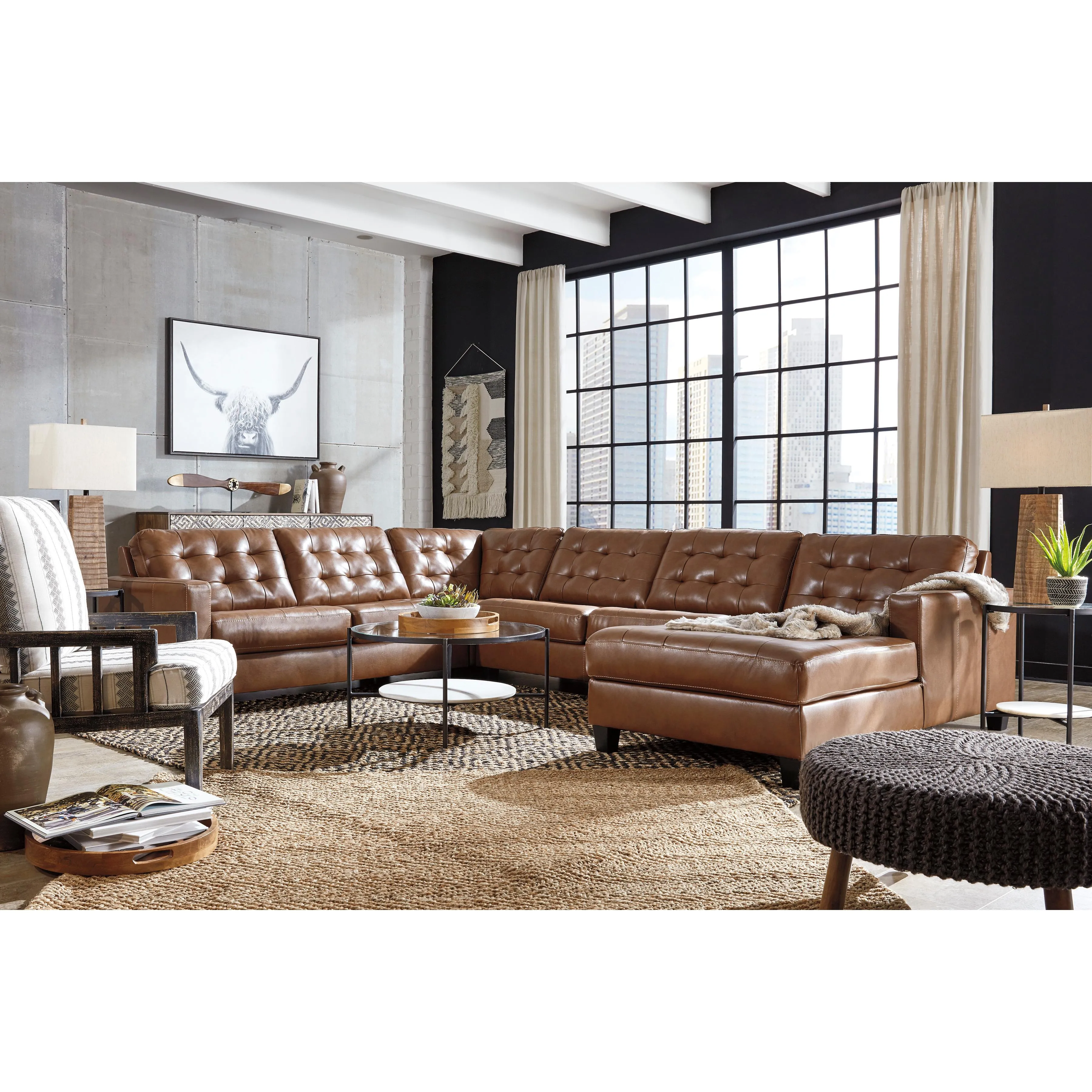 Signature Design by Ashley Baskove Leather Match 4 pc Sectional 1110255/1110234/1110277/1110217